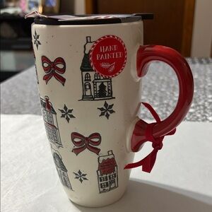 Hand-Painted Holiday Mug with Red Handle